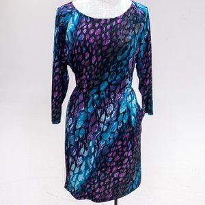 Vintage Y2K S Watercolor Print Stretchy Blouson Long-sleeved Dress